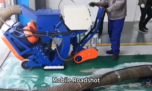 Mobile shot blasting machine for cleaning epoxy flooring