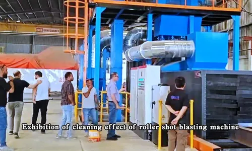 Shot blasting machine cleaning effect on steel profiles and plates